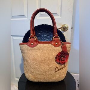 Coach Bleecker Straw Tote Bag w/ Floral Accent